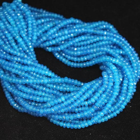 1 strand neon blue apatite rondelle faceted 13'' long strand gemstone beads, jewelry supplies for jewelry making, bulk beads, for meditation jewellery for Reiki Healing  gemstone 4mm