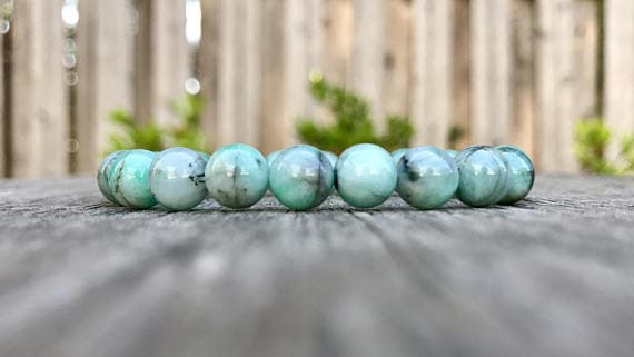 Super sale 8mm Stretchable Green Emerald Bracelet Round, Smooth 7" for mens, womens, gf, bf & Adult.