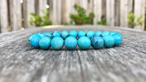 top quality 8mm Stretchable Blue Natural Turquoise  Bracelet Round, Smooth 7" for mens, womens, gf, bf & Adult.