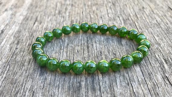 good luck gift 7.5mm Stretchable Green Chrome Diopside Bracelet Round, Smooth 7" for mens, womens, gf, bf & Adult.