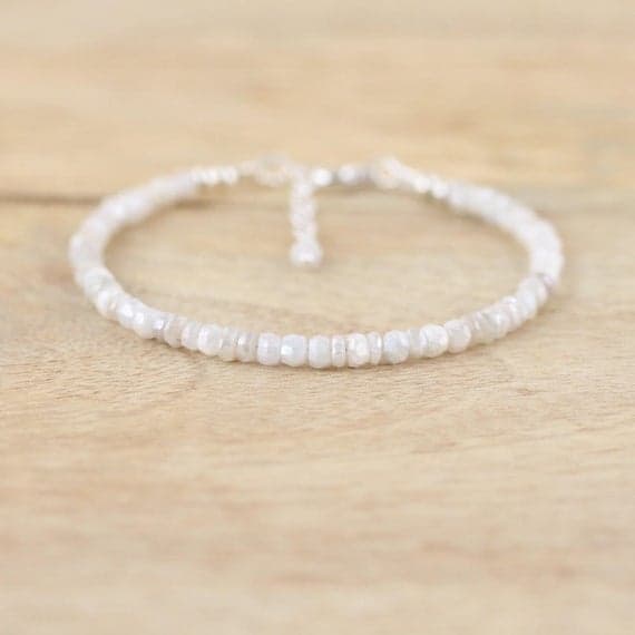 925 sterling Silver Bridesmaid Jewelry 3.5-4mm stacking White Silverite Bracelet Rondelle, Faceted 7" for mens, womens, gf, bf & Adult.