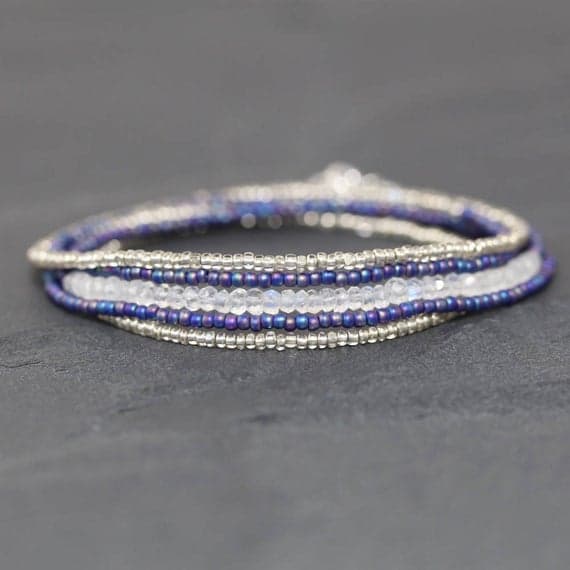 925 sterling Silver Anxiety Gemstone 3mm stacking Multi Rainbow Moonstone Necklace Rondelle, Smooth 16" for mens, womens, gf, bf & Adult.