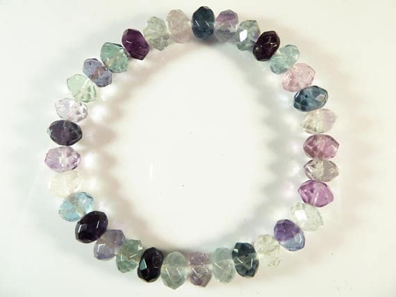 Rock Gift 8mm Stretchable Multi Rainbow Fluorite Bracelet Rondelle, Faceted 7" for mens, womens, gf, bf & Adult.