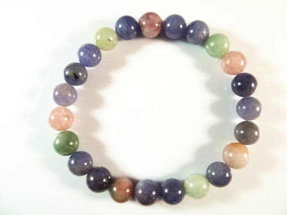 Anxiety Relief Calming 8mm Stretchable Multi Multi Color Zoisite Bracelet Round, Smooth 7" for mens, womens, gf, bf & Adult.