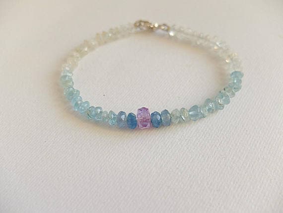 AAA++ Rare Quality Dainty stackable aquamarin gemstone bracelets, Iolite faceted roundels with 925 Silver Platedclasp,Gem bracelet Iolite ruby stackable 3/4 mm Code- TJH110