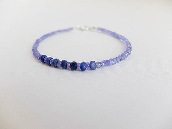 AAA++ Rare Quality Dainty stackable violet Tanzanite gemstone bracelets,with raw blue sapphire, multi Gem bracelet stackable , blue ombre sapphire bracelet 2/3 mm Code- TJH81