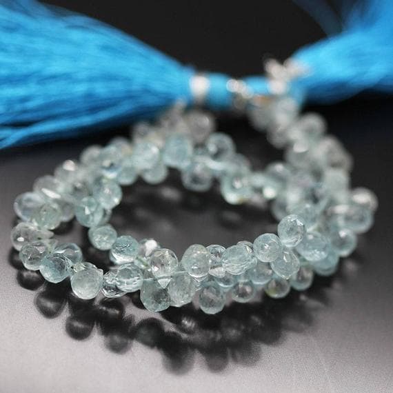 1 strand blue aquamarine tear drop faceted 8'' long strand gemstone beads, jewelry supplies for jewelry making, bulk beads, for meditation jewellery for Reiki Healing  gemstone 5mm to 6mm