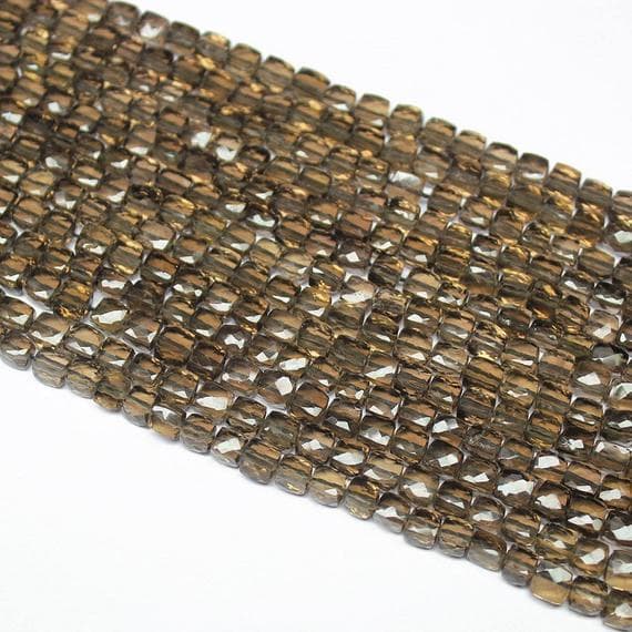 1 strand smocky quartz heishi cube squrefaceted 10'' long strand gemstone beads, jewelry supplies for jewelry making, bulk beads, for meditation jewellery for Reiki Healing  gemstone 6mm to 7mm