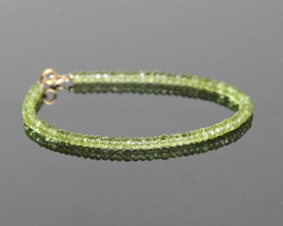 Peridot Bead Bracelet - August Birthstone Bracelet, August Birthstone Jewelry, Natural Peridot Bracelet 3.5mm Code- WAR6077