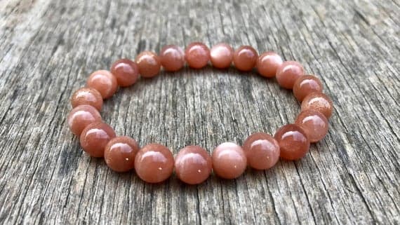 Anxiety Relief Calming 8mm Stretchable Peach Peach Sunstone Bracelet Round, Smooth 7" for mens, womens, gf, bf & Adult.