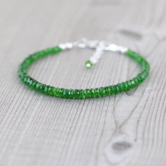 925 sterling Silver Anniversary Gift 3.5-4mm stacking Green Chrome Diopside  Bracelet Rondelle, Faceted 7" for mens, womens, gf, bf & Adult.