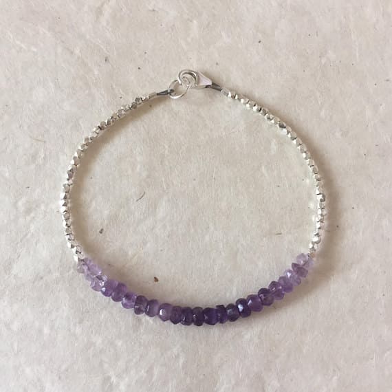 Amethyst Karen Hill Tribe Thai Silver Beaded Bracelet, Sundance Style, February Birthday, February Birthstone, Dainty Bracelet, Boho Chic 4-5mm Code- WAR6466