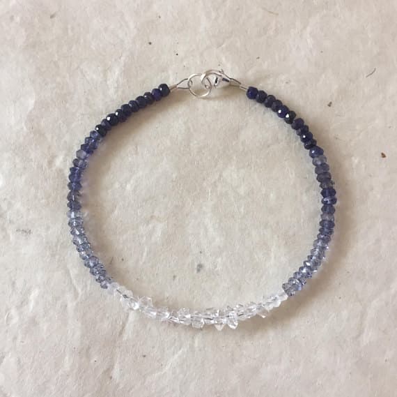 Blue Sapphire Iolite Moonstone Herkimer Diamond Sterling Silver Beaded Bracelet, Sundance Style, Dainty Bracelet, Layering Bracelet  Code- WAR6465