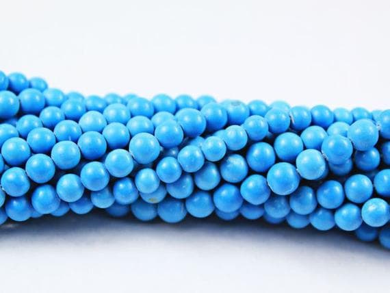 1 strand chinese blue turquoise round ball smooth 14'' long strand gemstone beads, jewelry supplies for jewelry making, bulk beads, for meditation jewellery for Reiki Healing  gemstone 4mm