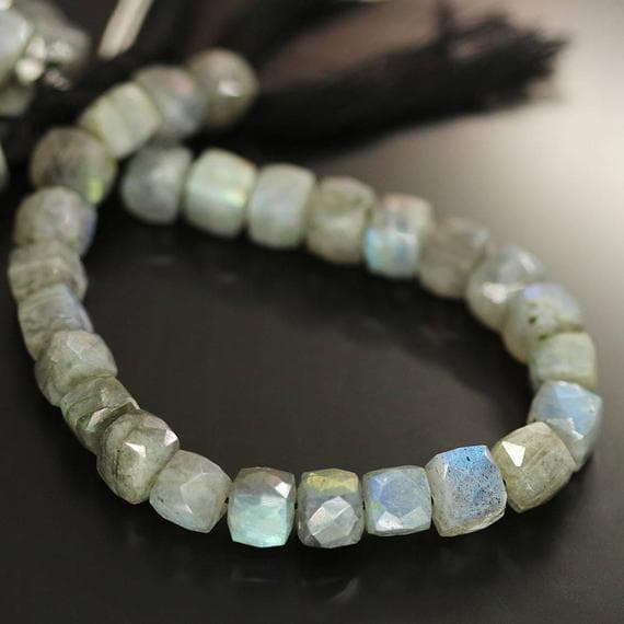 1 strand blue labradorite heishi cube squrefaceted 8'' long strand gemstone beads, jewelry supplies for jewelry making,  for meditation jewellery for Reiki Healing  gemstone 8mm to 7mm