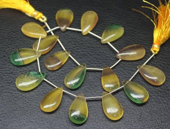 1 strand bio color fuorite pear drop smooth 9 pieces strand gemstone beads, jewelry supplies for jewelry making, bulk beads, for meditation jewellery for Reiki Healing  gemstone 10mm to 14mm
