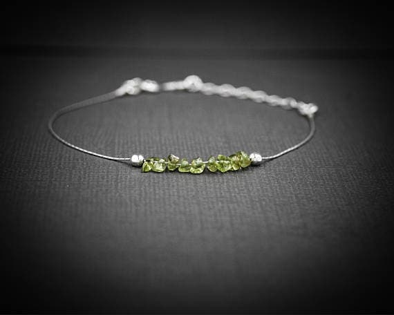 925 sterling Silver Dainty Slave Loose 4x6mm stacking Green Raw Peridot  Bracelet Chips, Faceted 7" for mens, womens, gf, bf & Adult.