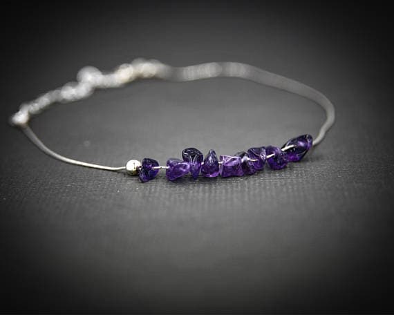 925 sterling Silver Jewelry Energy 4x6mm stacking Purple Amethyst Bracelet Chips, Faceted 7" for mens, womens, gf, bf & Adult.
