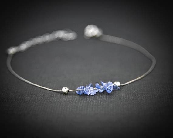 925 sterling Silver good luck gift S` 4x6mm stacking Blue Tanzanite Bracelet Chips, Faceted 7" for mens, womens, gf, bf & Adult.