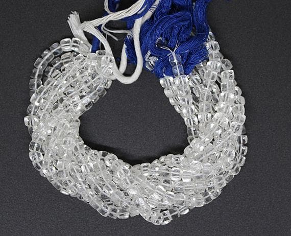 white crystal quartz heishi cube faceted 10'' long strand gemstone beads, jewelry supplies for jewelry making, bulk beads, for meditation jewellery for Reiki Healing  gemstone 6mm to 7mm