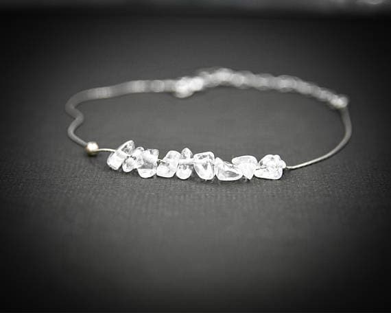 925 sterling Silver Personalized Gift 4x6mm stacking White Raw Crystal Bracelet Chips, Faceted 7" for mens, womens, gf, bf & Adult.