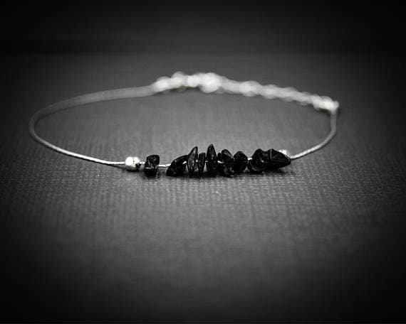 925 sterling Silver Natural 4x6mm stacking Black Black Spinel Bracelet Chips, Faceted 7" for mens, womens, gf, bf & Adult.