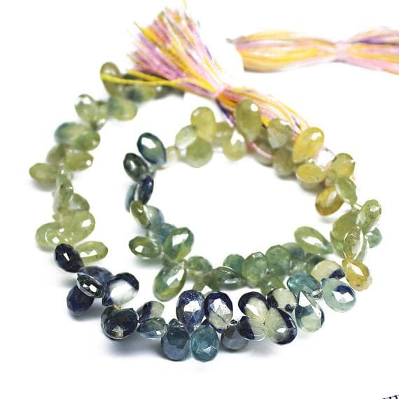 1 strand blue yellow sapphire pear drop faceted 9'' long strand gemstone beads, jewelry supplies for jewelry making, bulk beads, for meditation jewellery for Reiki Healing  gemstone 6mm