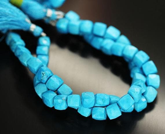 1 strand blue turquoise heishi cube squrefaceted 8'' long strand gemstone beads, jewelry supplies for jewelry making, bulk beads, for meditation jewellery for Reiki Healing  gemstone 7mm