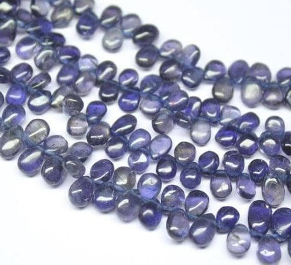 1 strand iolite blue sapphire pear drop smooth 14'' long strand gemstone beads, jewelry supplies for jewelry making, bulk beads, for meditation jewellery for Reiki Healing  gemstone 6mm to 9mm