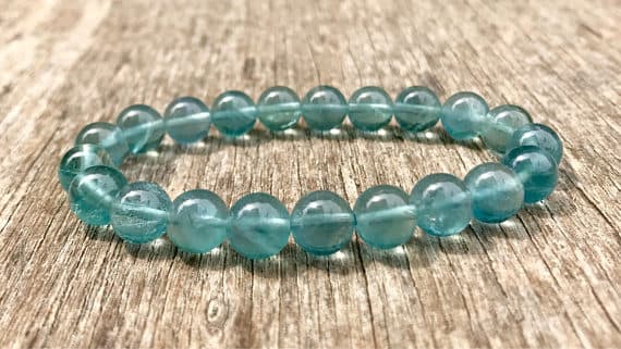 Unique Wedding Gift 8mm Stretchable Blue Blue Green Flourite  Bracelet Round, Smooth 7" for mens, womens, gf, bf & Adult.