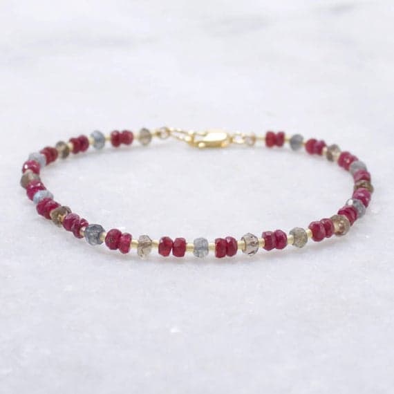 Chakra Bracelet Energy Delicate Dainty Ruby Labradorite Smoky Quartz Gift for Her Gift for Women Gift for Mom Womens Gift Layered Bracelet 4mm  Code- WAR6536