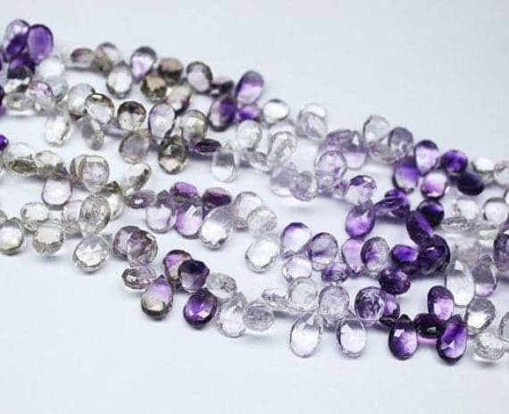 1 strand amethyst rutile shaded pear drop faceted 9'' long strand gemstone beads, jewelry supplies for jewelry making,  for meditation jewellery for Reiki Healing  gemstone 8mm to 12mm
