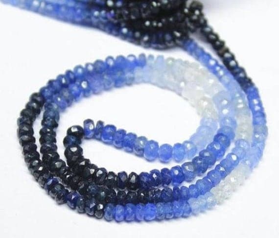 1 strand shaded blue sapphire rondelle faceted 8'' long strand gemstone beads, jewelry supplies for jewelry making, bulk beads, for meditation jewellery for Reiki Healing  gemstone 3mm