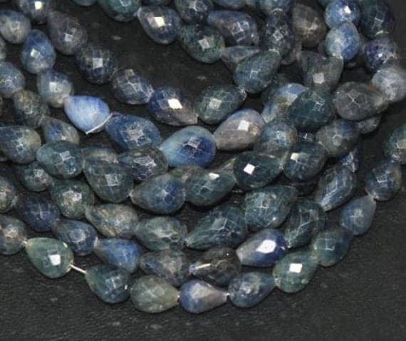 1 strand blue sapphire tear drop faceted 8'' long strand gemstone beads, jewelry supplies for jewelry making, bulk beads, for meditation jewellery for Reiki Healing  gemstone 10mm to 7mm