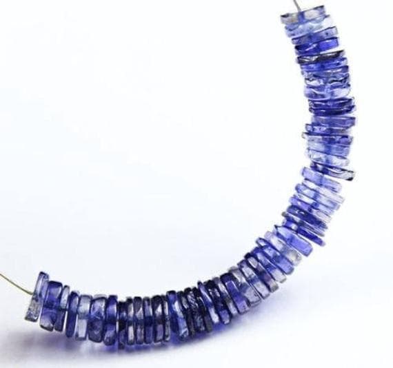 1 strand iolite blue sapphire tyre wheel smooth 2'' long strand gemstone beads, jewelry supplies for jewelry making, bulk beads, for meditation jewellery for Reiki Healing  gemstone 5mm