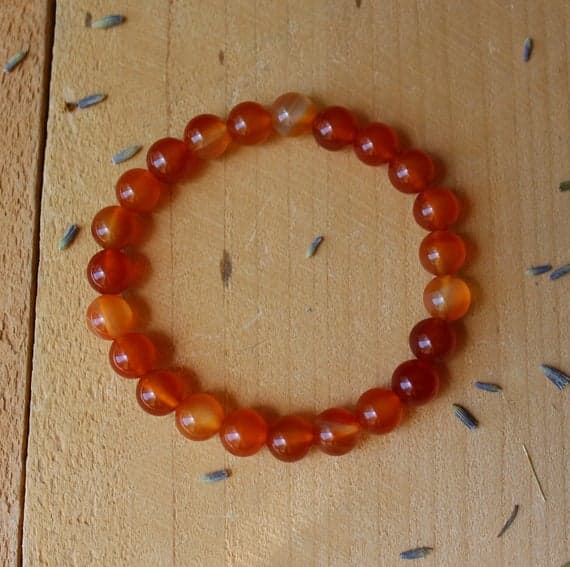 memorial gift 8mm Stretchable Orange Carnelian Bracelet Round, Smooth 7" for mens, womens.