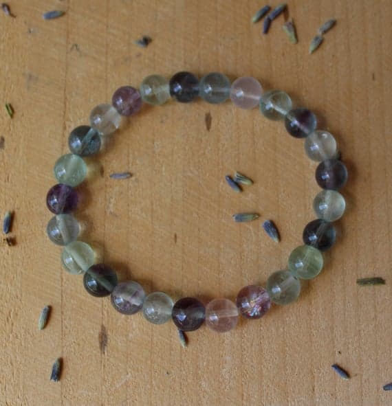love beach youth 8mm Stretchable Multi Fluorite Bracelet Round, Smooth 7" for mens, womens.