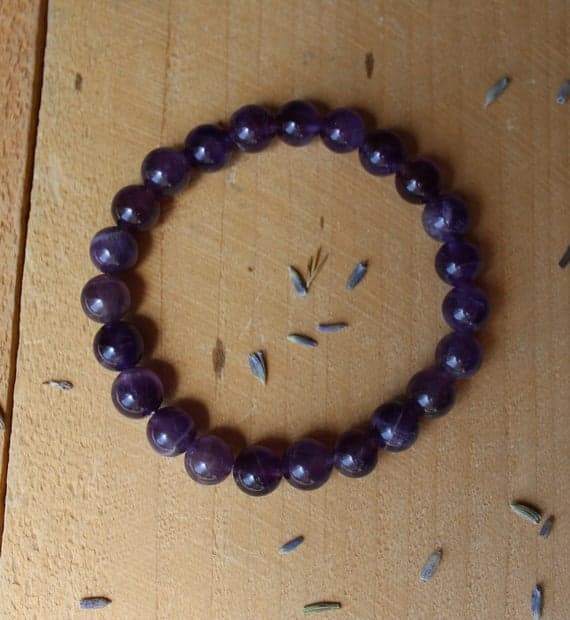 Dainty Slave Loose 8mm Stretchable Purple Amethyst Bracelet Round, Smooth 7" for mens, womens.
