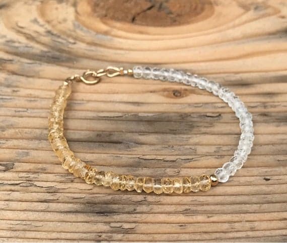 White Topaz and Citrine Bracelet- Gold Filled- Energy Healing Jewelry- Stacking- November Birthstone-Boho 4 mm Code- WAR6793