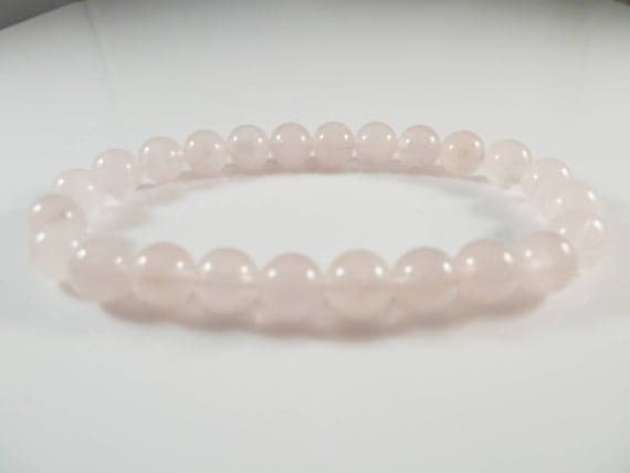 chakras simple 8mm Stretchable Pink Rose Quartz Bracelet Round, Smooth 7" for mens, womens, gf, bf & Adult.