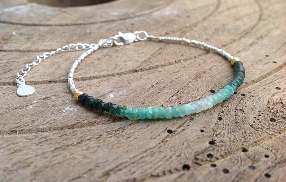 Beaded Bracelet, Emerald, Green, Delicate Gemstone Womens Bracelet, Hill Tribe Silver, Solid Silver, Boho 2.2 mm Code- WAR6367