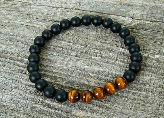 Mens beaded bracelet Black onyx bead bracelet Gemstone stretch bracelets for mens gift Tiger eye jewelry bracelet Blak beaded bracelet 8mm  Code- WAR9162