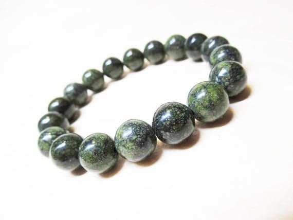 Anxiety Relief Calming 10mm Stretchable green Russian Serpentine Bracelet Round, Smooth 7.5" for mens, womens, GF, BF, Adults.