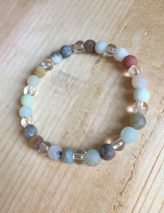 AAA++ Rare Quality Amazonite and Quartz Bracelet/ Amazonite Jewelry/ Quartz Jewelry 5mm 7" Strand.  Code- TJH246