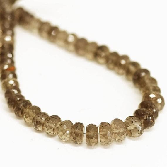 1 strand smocky quartz rondelle faceted 8'' long strand gemstone beads, jewelry supplies for jewelry making, bulk beads, for meditation jewellery for Reiki Healing  gemstone 6mm to 9mm