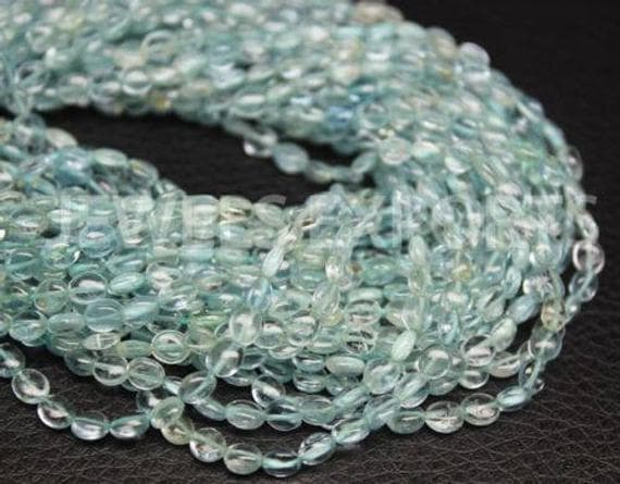 1 strand blue aquamarine oval smooth 14'' long strand gemstone beads, jewelry supplies for jewelry making, bulk beads, for meditation jewellery for Reiki Healing  gemstone 5mm