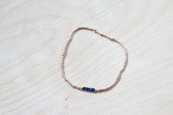Rose Gold chakras simple 3mm Blue Blue Sapphire Stretchable Bracelet Rondelle, Faceted 18cm for mens, womens, gf, bf and adults.
