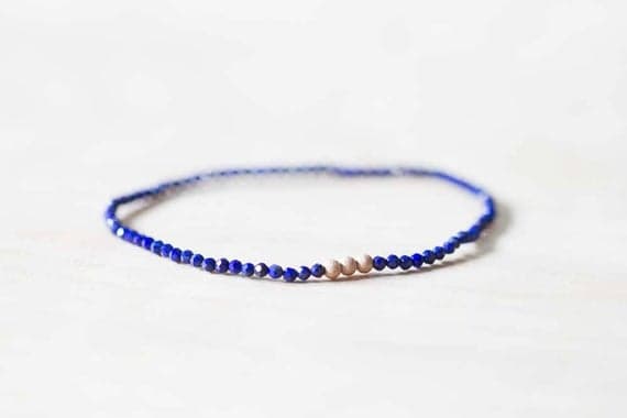 Rose Gold love beach youth 2.5mm Blue Lapis Lazuli Stretchable Bracelet Round, Faceted 18cm for mens, womens, gf, bf and adults.