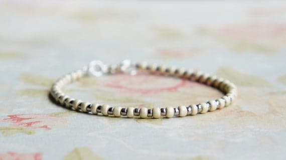 Silver And White Bracelet, Seed Bead Bracelet, Stacking Bracelet, Beaded Bracelet, Minimalist Bracelet, Dainty Bracelet, Simple Bracelet 2-4mm Code- WAR9133