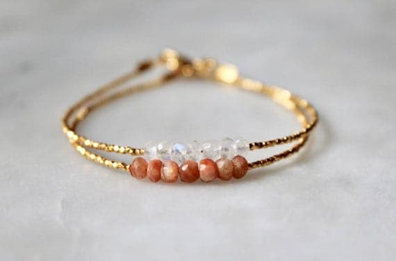 Sun & Moon Jewelry | Sun and Moon Bracelet Set | Sunstone and Moonstone Bracelets | Sun and Moon Matching Beaded Pair | Gold or Silver Beads 3-4mm Code- WAR6048